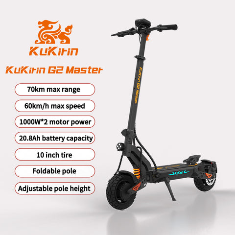 KuKirin-G2 Master Electric Scooter 1000W*2 Dual Motor 52V 20.8Ah 60km/h Max Speed Front&Rear Disc Brake Hydraulic Shock Absorber