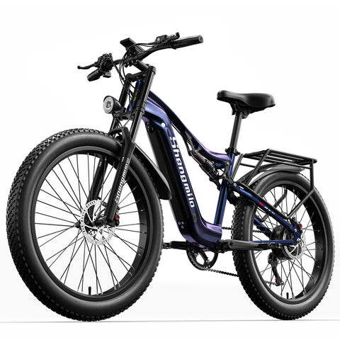 Shengmilo-MX03 Electric Bike for Adults, 1000W Peak BAFANG Motor, 48V 17.5Ah 840Wh Samsung Battery, 26" Fat Tire Electric Mountain Bicycle, 7-Speed, Dual Disc Brakes, Full Suspension