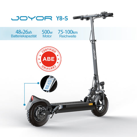 JOYOR Y8-S electric scooter, 500W motor, maximum driving distance 100km, ABE