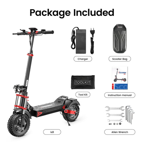 iScooter-iX8 Electric Scooter, 2*1200W Motor, 48V 20AH Battery, 12-inch Tire, Dual Hydraulic Disc Brakes, Front & Rear Suspension