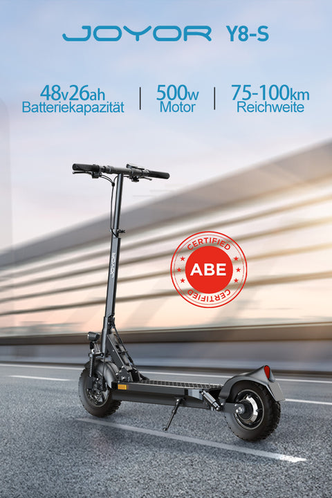 JOYOR Y8-S electric scooter, 500W motor, maximum driving distance 100km, ABE